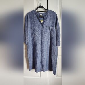Anne Klein Blue Chambray Linen Midi Dress